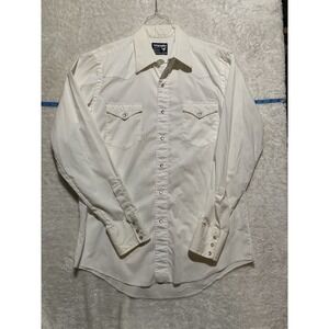 Wrangler‎ Vintage Cowboy Cut Shirt White, Long Sleeve, Pearl Snap, USA 16x35